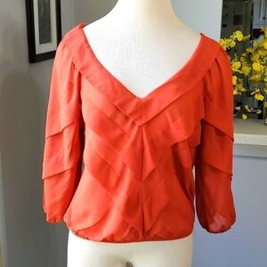 STUDIO M, sheer blouse. RUST color 3/4 sleeves. Elastic at the bottom an…